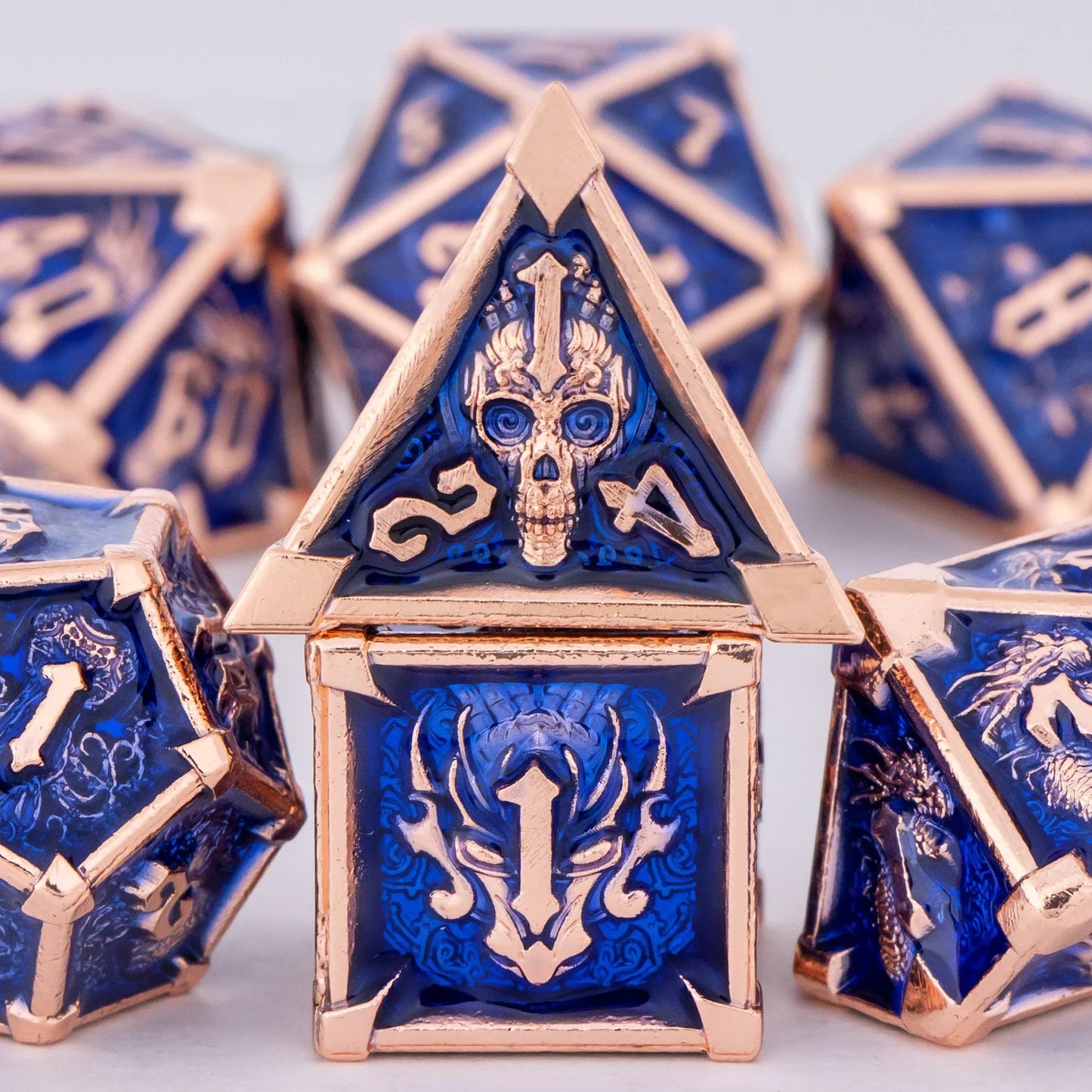 Skull and Dragon Metal Dice Set - 7-Piece Polyhedral DnD Dice for Dungeons & Dragons Tabletop RPG