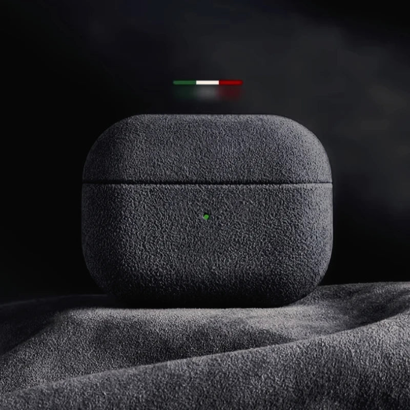 Italian Suede Leather Case for Wireless Earbud Charging Case – Luxury Suede Protective Cover with Wireless Charging Support