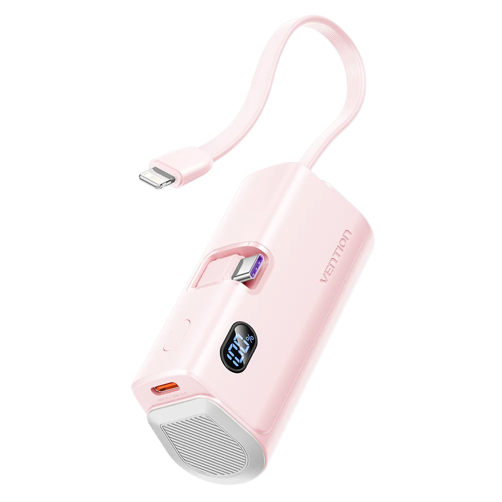 Mini Power Bank 4800mAh 22.5W USB-C PD Portable Charger with Built-In Lightning Cable – Fast External Battery for iPhone Samsung Xiaomi