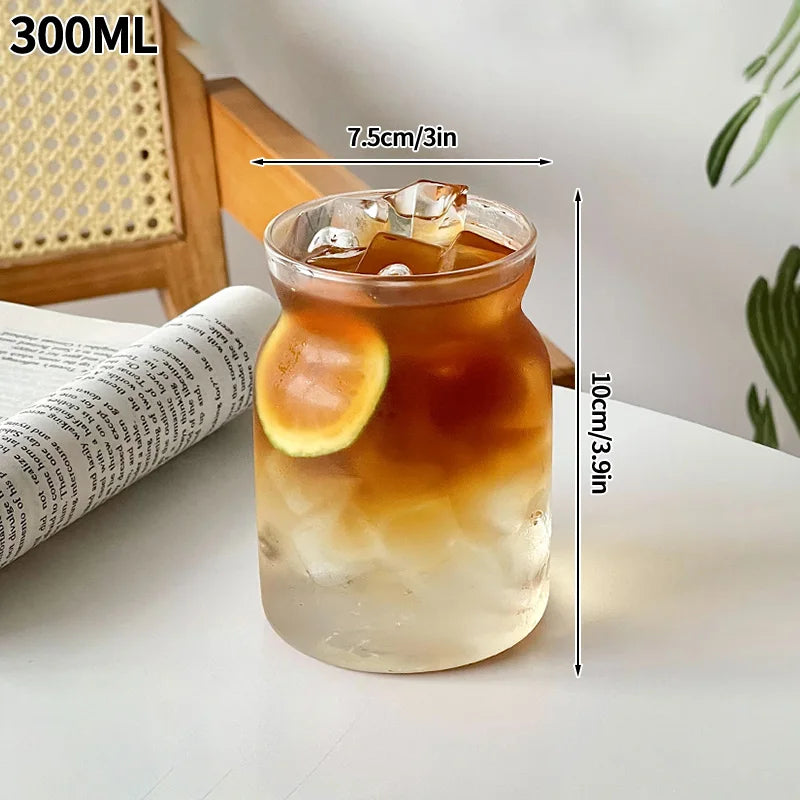 Wave Ripple Glass Tumbler - Transparent Iced Coffee & Milk Tea Cup, 280 ml (9.5 fl oz) & 530 ml (18 fl oz)