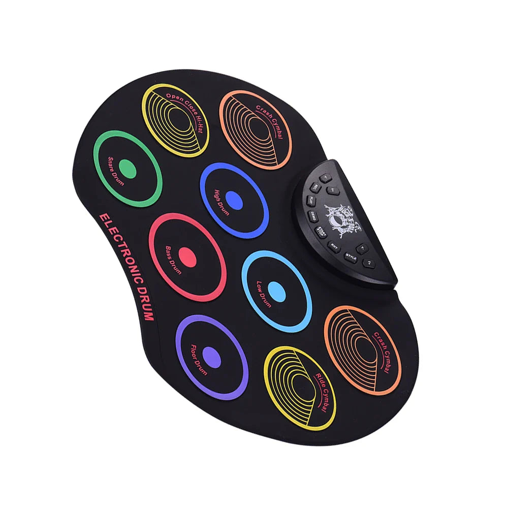 Portable Roll-Up Electronic Drum Kit - 9 Silicone Pads USB/Battery Powered with Drumsticks & Foot Pedal