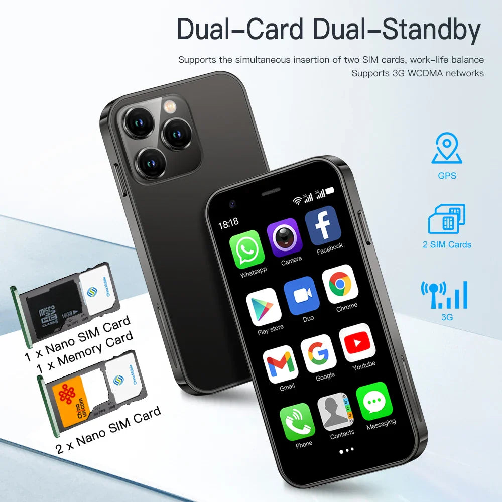 Mini 3.0-inch (7.6 cm) Android 3G WCDMA Smartphone, Dual SIM, WiFi Hotspot, Google Play Pocket Phone