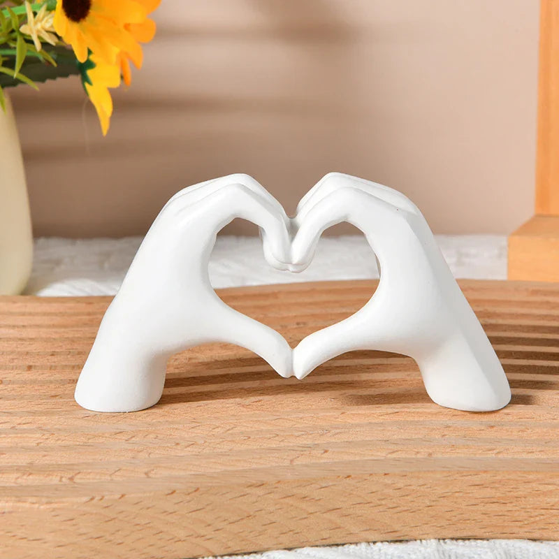 Gold Heart Hand Sculpture - Resin Love Gesture Statue for Shelf, Living Room & Bedroom