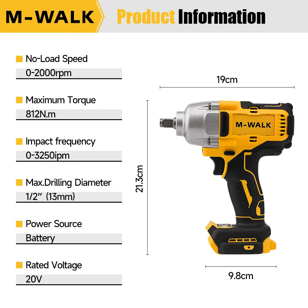 812 N·m Brushless Cordless 1/2-Inch (12.7 mm) Impact Wrench — Compatible with 20V Slide-Style Battery