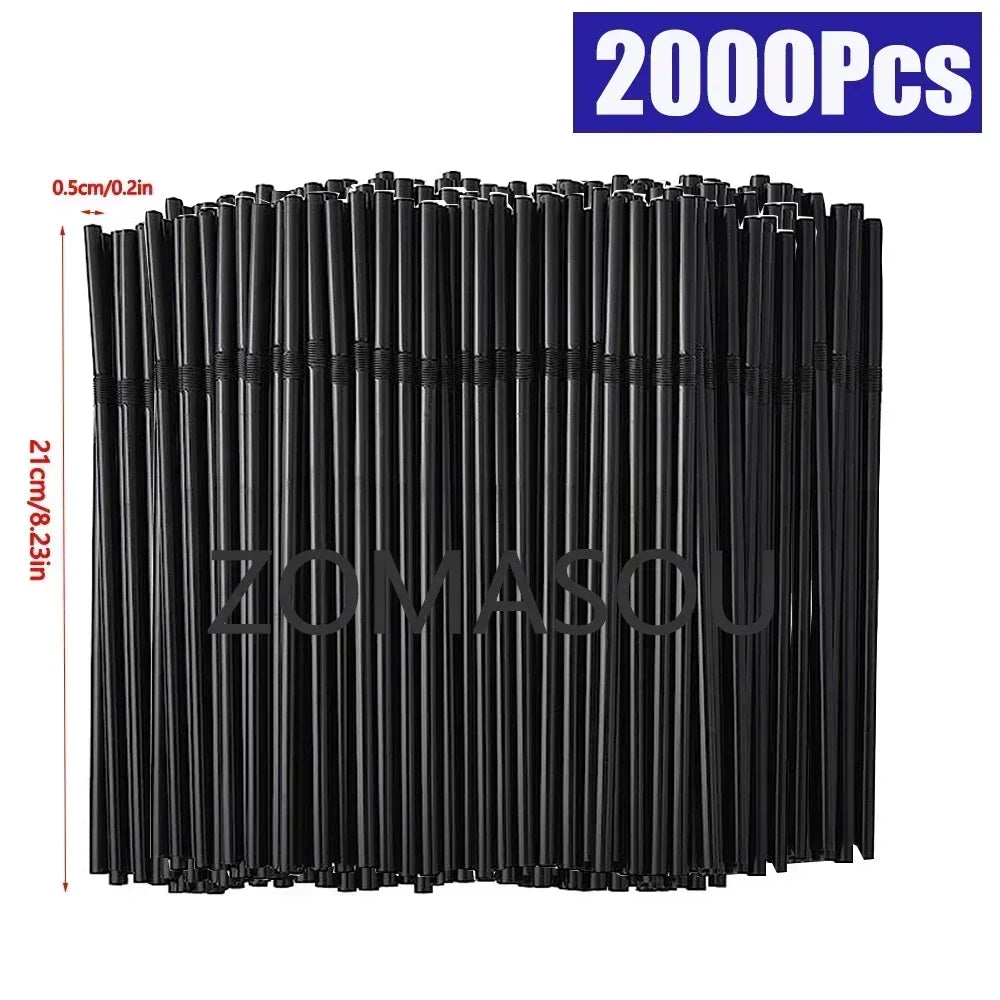 Multicolor Flexible Plastic Drinking Straws — Reusable Cocktail & Boba Straws 8.3 in (21 cm) x 0.2 in (5 mm) — Packs 50–6000 for Parties & Weddings