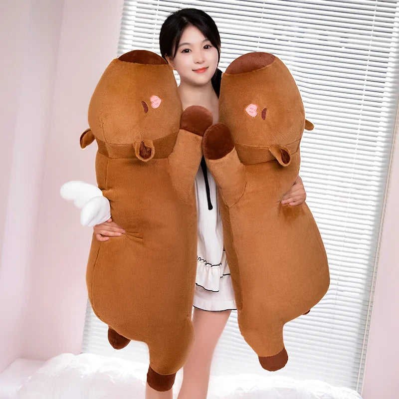 Kawaii Giant Capybara Plush Pillow with Wings – Brown/Orange Lying Stuffed Animal Cushion, 60/80/100 cm (24/31/39 in)
