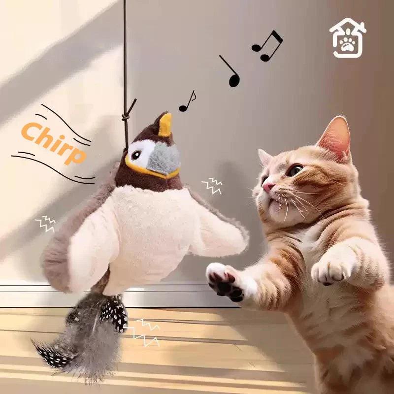 Interactive Bird Cat Toy with Chirping Sound & Catnip – Hanging Plush Teaser for Indoor Cats