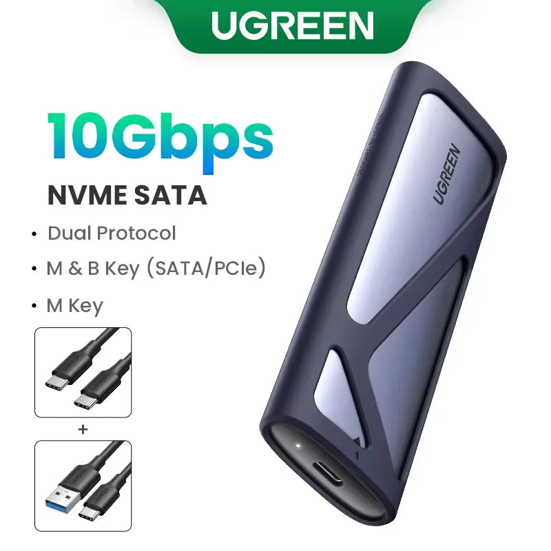 M.2 NVMe SATA SSD Enclosure USB-C 3.2 Gen2 10Gbps Tool-Free Fits 2230/2242/2260/2280 Up to 8TB Aluminum Case with Silicone Sleeve