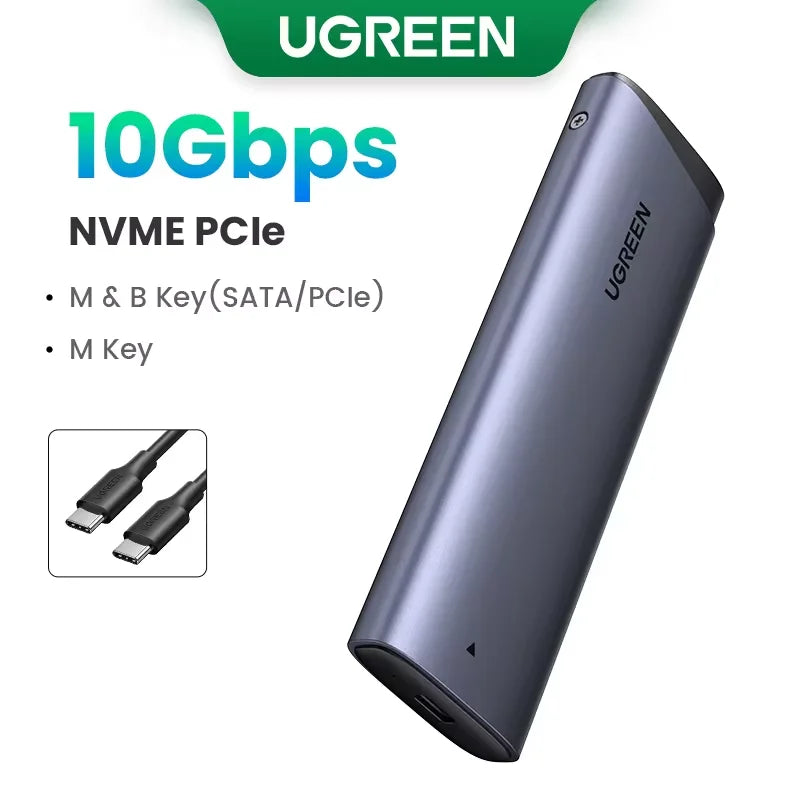 M.2 NVMe SATA SSD Enclosure USB-C 3.2 Gen2 10Gbps Tool-Free Fits 2230/2242/2260/2280 Up to 8TB Aluminum Case with Silicone Sleeve
