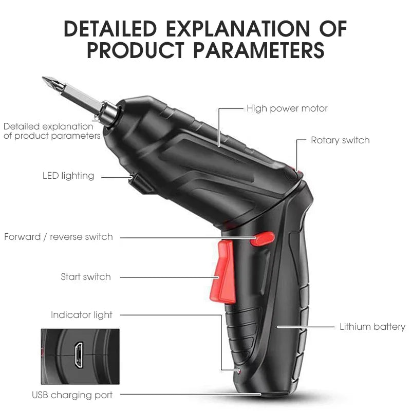3.6V Cordless Electric Screwdriver Kit — 47-Piece Rechargeable Lithium Folding Drill Set