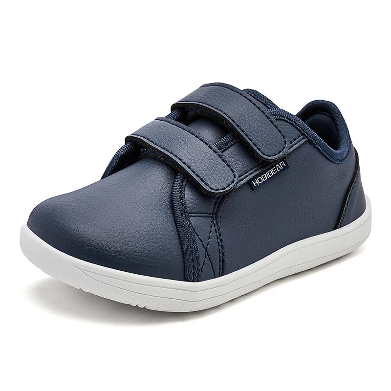 Kids Barefoot Shoes – Minimalist Wide-Toe Lightweight Sneakers with Hook & Loop PU Leather Upper