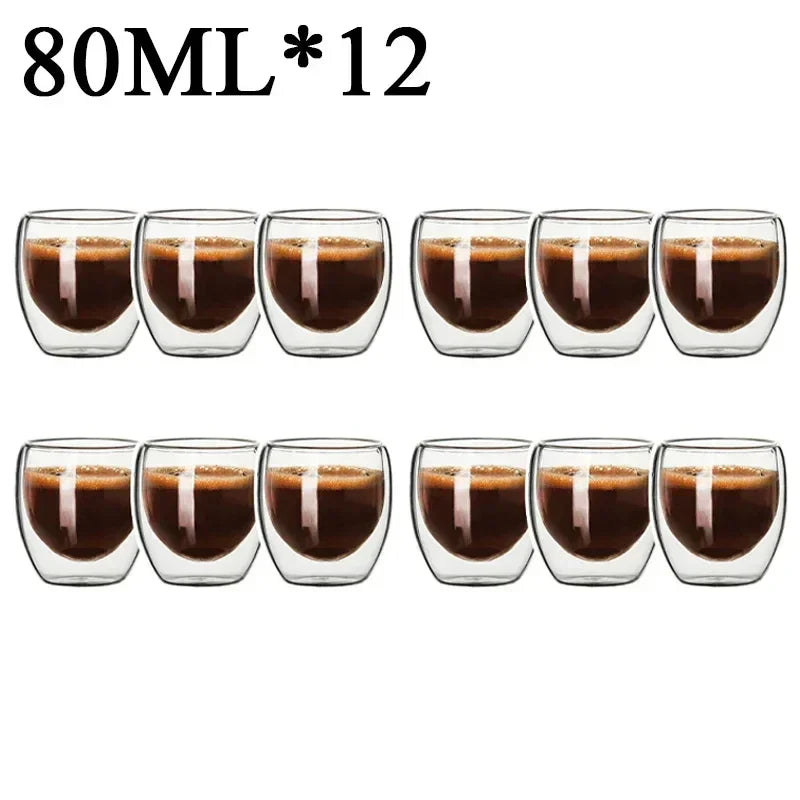 Double Wall High Borosilicate Glass Mugs - Insulated Heat-Resistant Coffee & Tea Cups (2-18 pcs Set)