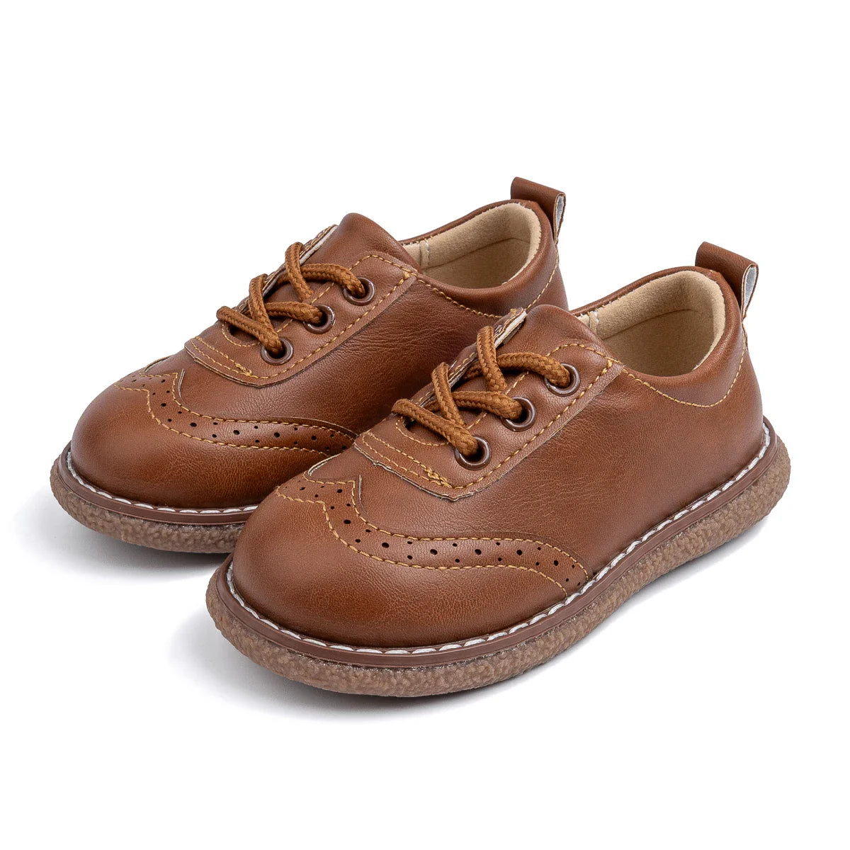 Kids Retro Leather Lace-Up Shoes – Breathable Anti-Slip Rubber Sole Flats (Ages 3–12)