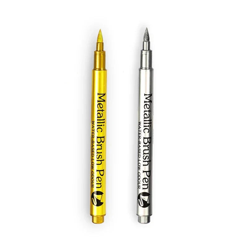 Metallic Brush Marker Pen (1 or 2-Pack) – Gold & Silver Permanent Metallic Ink for Crafts, Scrapbooking & Manga (14 cm / 5.5 in)