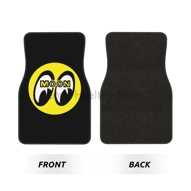 Moon Eyes Motorcycle Racing 4-Piece Car Floor Mats – Front 17.3×27 in (43.9×68.6 cm) & Rear 17.3×13.4 in (43.9×34.0 cm) Neoprene Rubber-Back All-Weather Mats