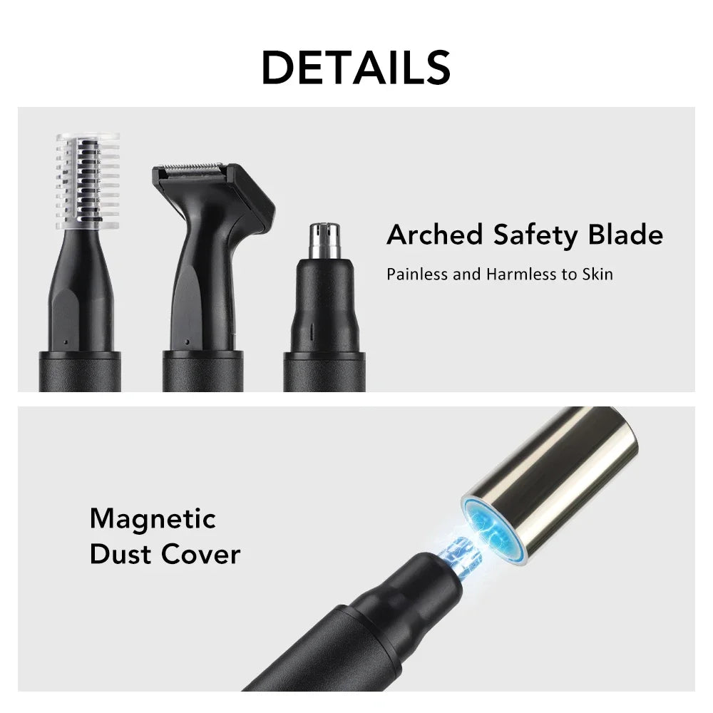 3-in-1 Rechargeable Nose Ear Eyebrow Trimmer for Men — USB Type-C, Digital Battery Display, 360° Rotary Painless Groomer