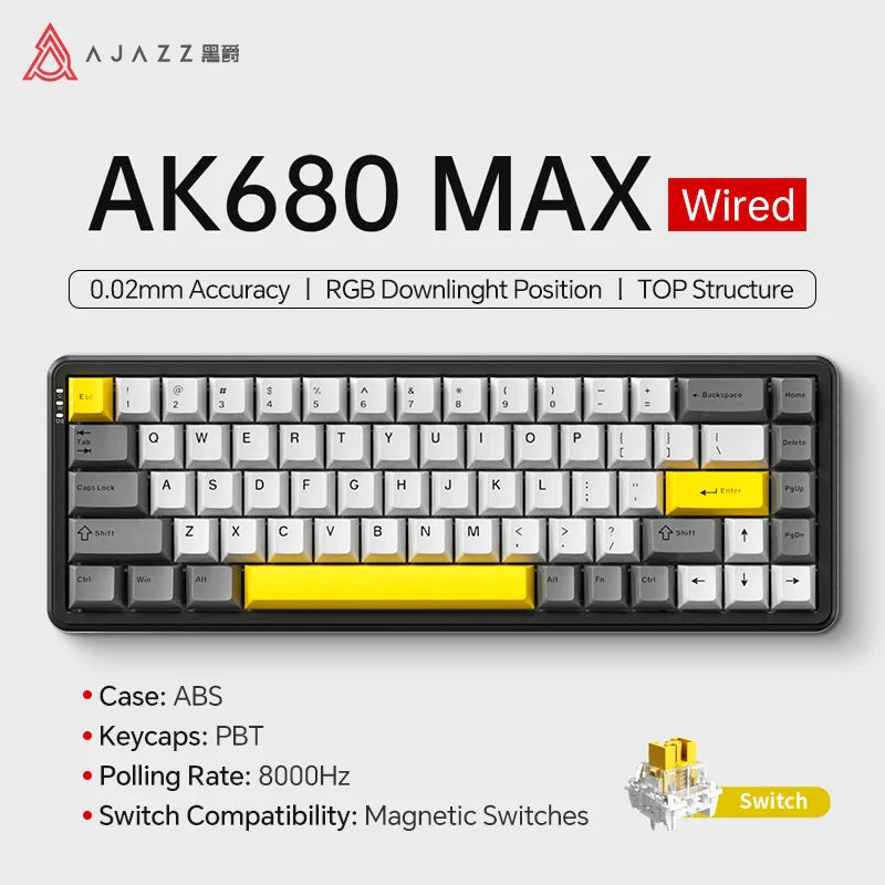 68‑Key 60% Magnetic Switch Mechanical Gaming Keyboard – Hot‑Swappable, 0.01mm Rapid Trigger, RGB Backlight, Wired USB