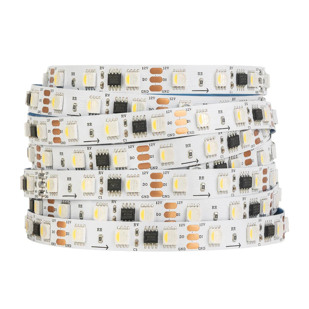 WS2814 RGBW Addressable LED Strip Light 5m (16.4ft) DC12V/DC24V SMD5050 IP30 IP65 IP67 4-in-1 RGB+W 3-Pin
