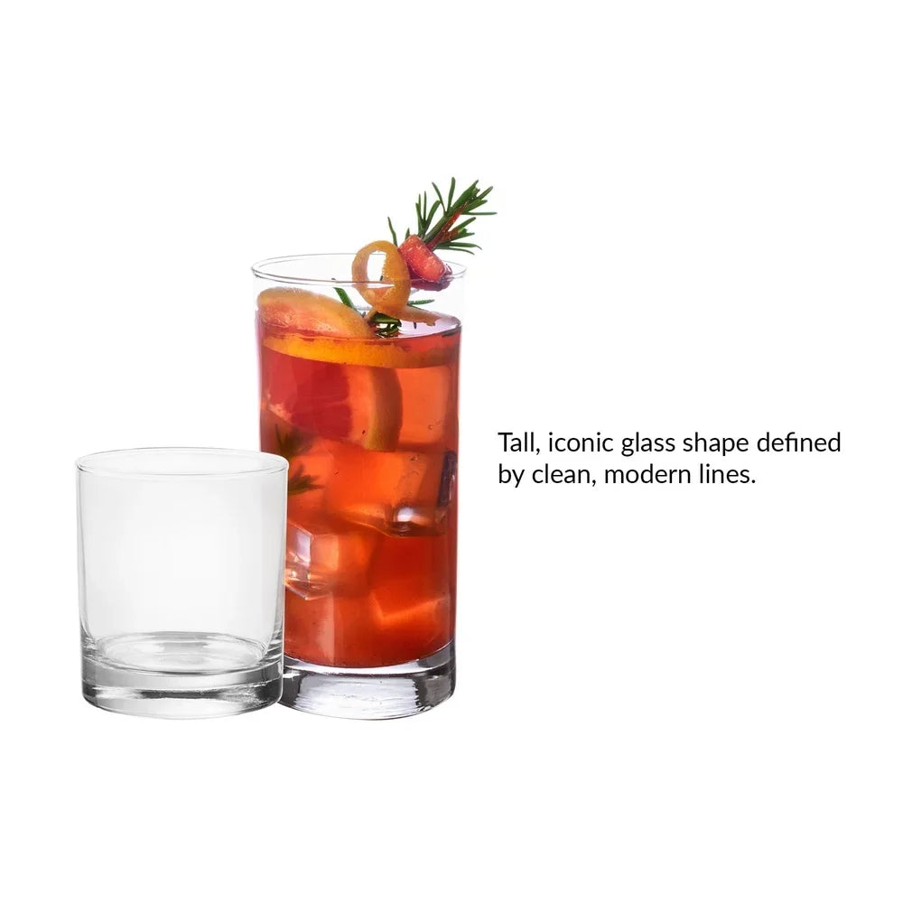 12-Piece Clear Drinkware Set — 6×16 oz (473 ml) Cooler & 6×11 oz (325 ml) Rocks Glasses, Durable Tableware for Juice, Water & Mixed Drinks