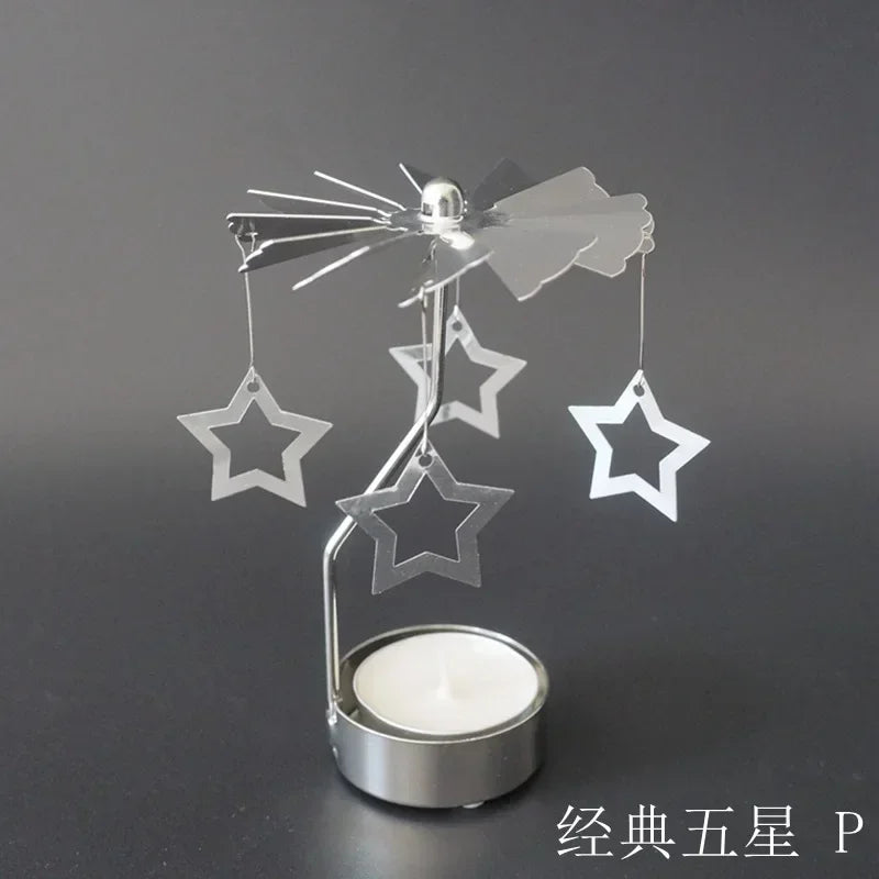 Spinning Metal Carousel Tea Light Candle Holder, Rotating Christmas Candelabra for Home Decor (3.15 x 5.12 in / 8 x 13 cm)