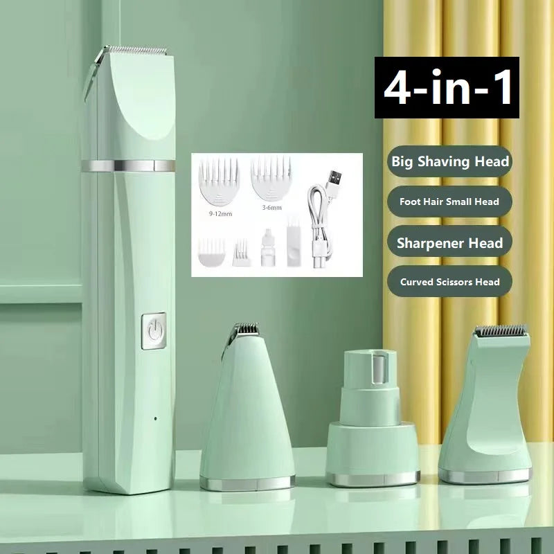 4-in-1 Waterproof Rechargeable Pet Grooming Kit — Cordless Dog & Cat Clippers with Nail Grinder & Detail Trimmer
