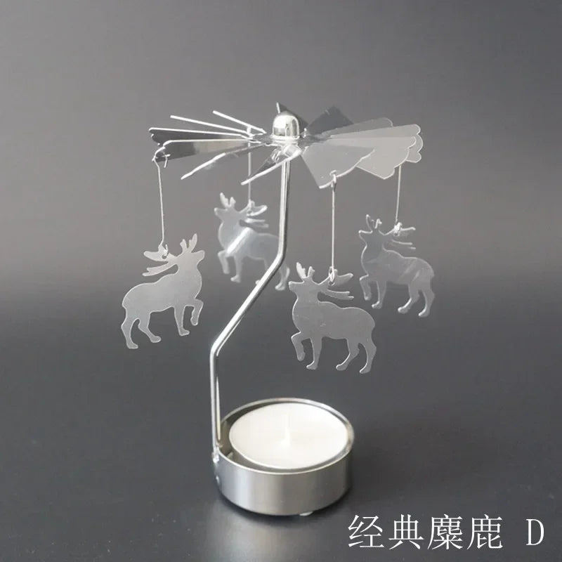 Spinning Metal Carousel Tea Light Candle Holder, Rotating Christmas Candelabra for Home Decor (3.15 x 5.12 in / 8 x 13 cm)