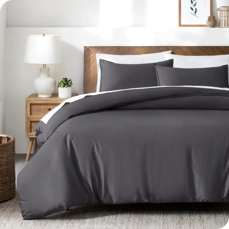 3-Piece Lyocell Bamboo Duvet Cover Set – Cooling Silky Soft 400TC Bedding, Full/Queen/King (150×200 cm / 59×79 in, 200×230 cm / 79×91 in, 220×240 cm / 87×94 in)
