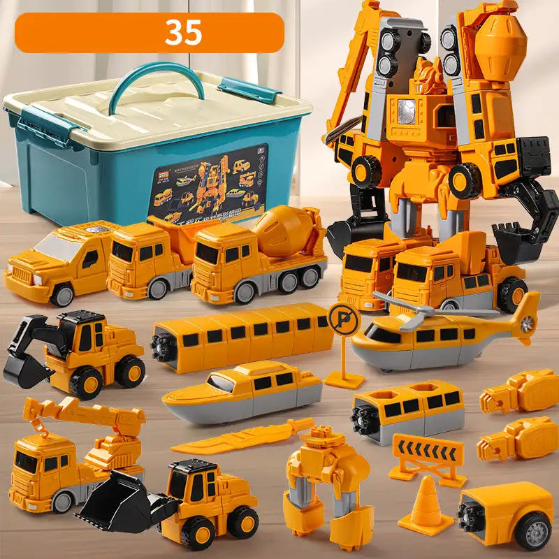 Kids Magnetic Transforming Engineering Car Toy - Magnetic Build Set with Storage Box