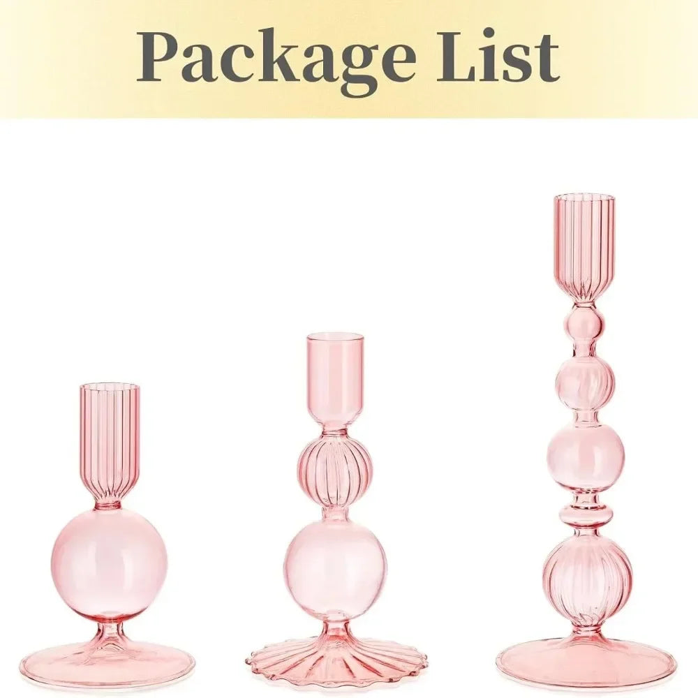 3-Piece Glass Taper Candle Holders and Flower Vases for Wedding Table Centerpiece