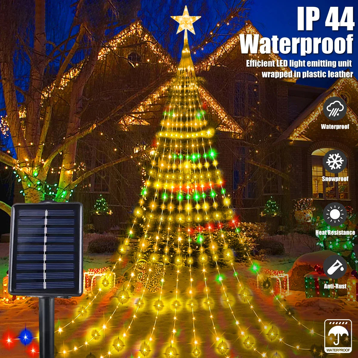 Solar Star String Lights 2m/3m (6.6/9.8 ft) IP67 Waterproof 8-Mode Warm White and Multicolor Outdoor Christmas Wedding Fairy Lights
