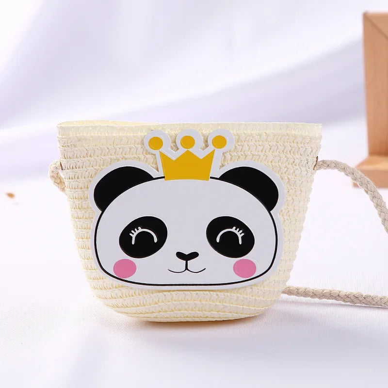 Girls Daisy Straw Mini Messenger Bag, Kids Shoulder Handbag with Coin Purse