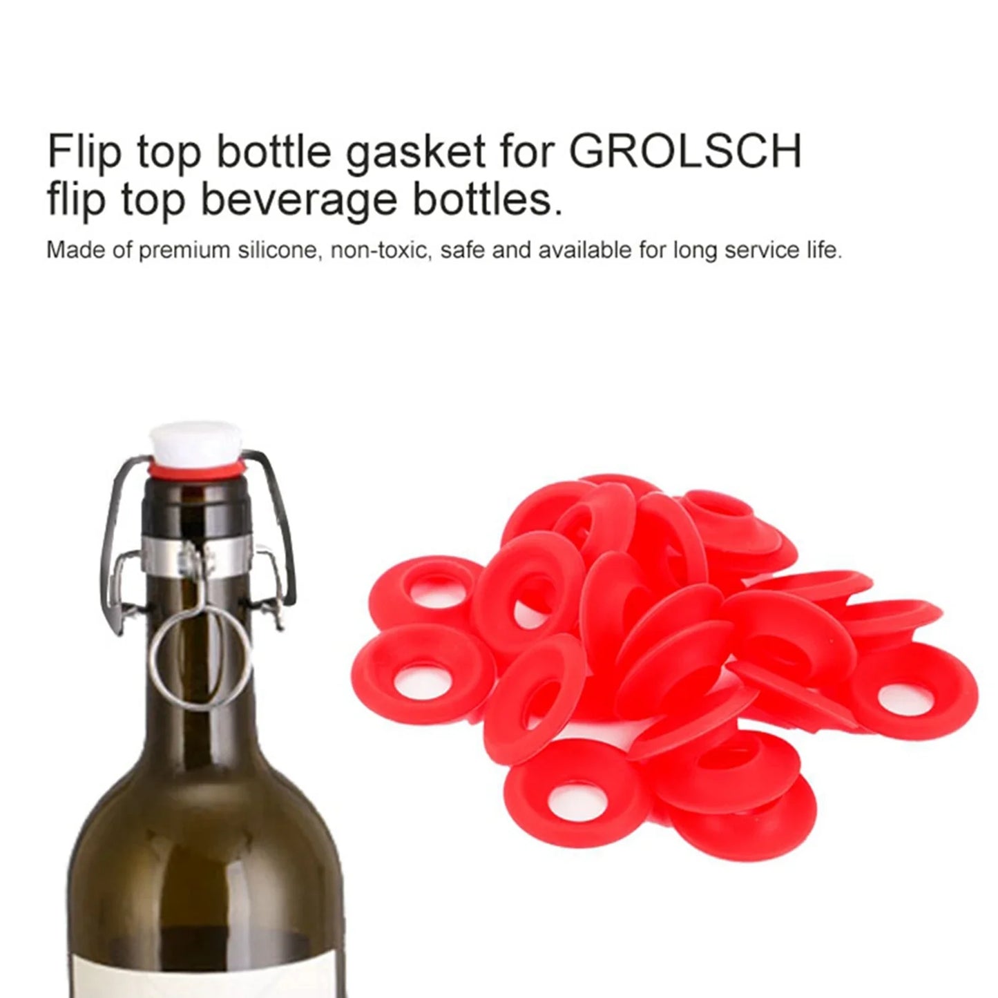 25-Pack Red Silicone Gaskets for Swing Flip-Top Bottles - Replacement Beer Bottle Seals