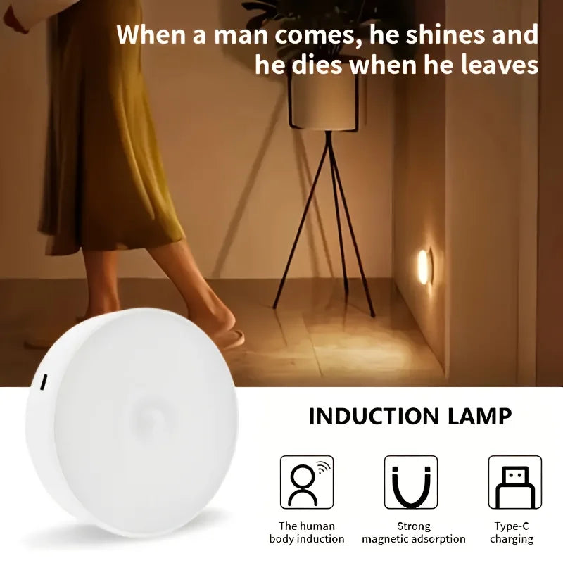 USB Rechargeable Motion Sensor Night Light – Warm/Cool LED with Magnetic Mount for Bedroom Hallway Closet Stairs