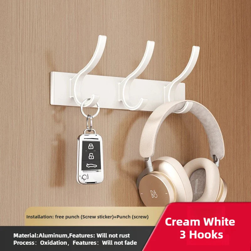 6-Peg Folding Wall Hooks – Aluminum Nail-Mount Towel & Coat Rack, Black/White