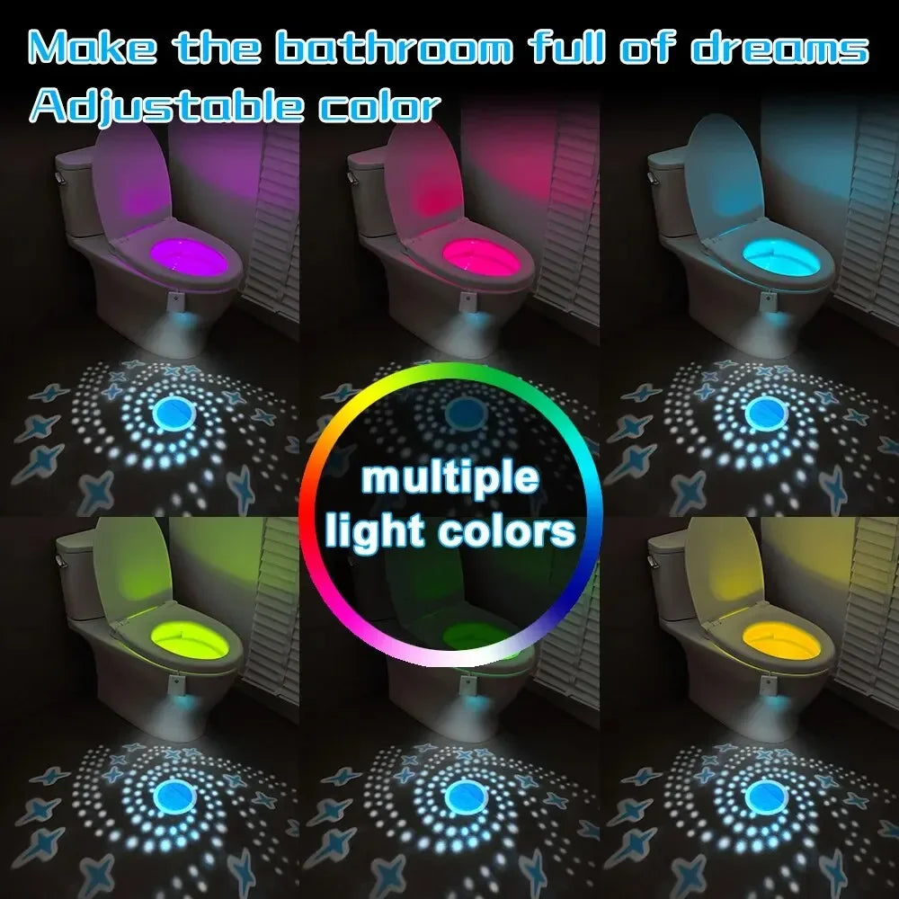 Motion Sensor Toilet Night Light 7-Color Rechargeable LED Toilet Bowl Nightlight with Star Projection