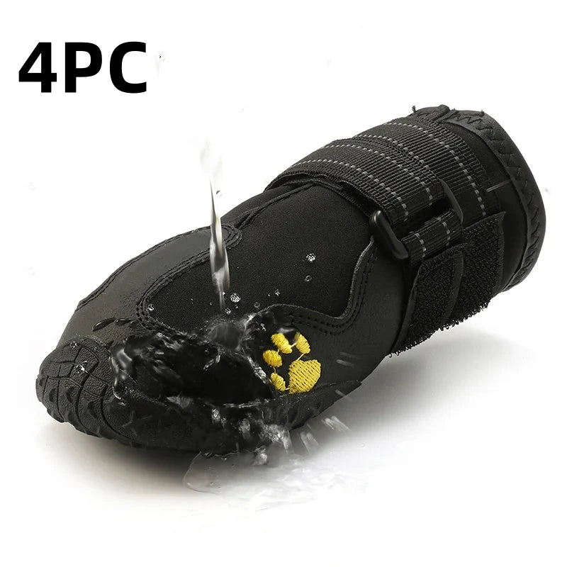 Waterproof Dog Boots 4-Pack – Warm Snow & Rain Booties for Medium/Large Dogs, Reflective Anti-Slip Pet Shoes