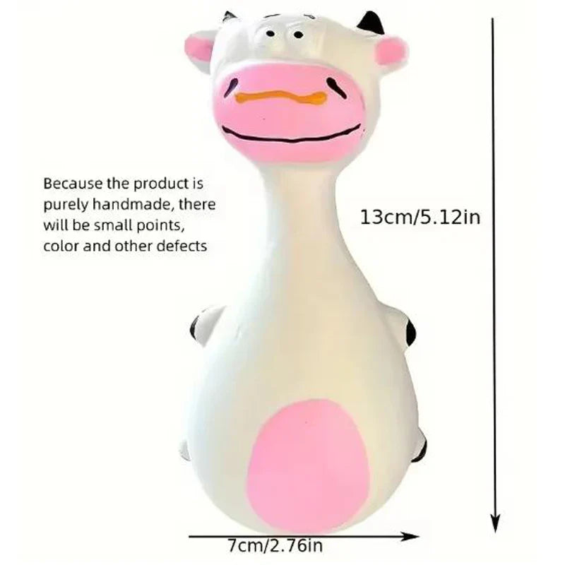 1-Pack Round-Bellied Cartoon Squeaky Dog Toy - Bite-Resistant Latex Rubber, Purple Elephant / White Cow / Brown Options