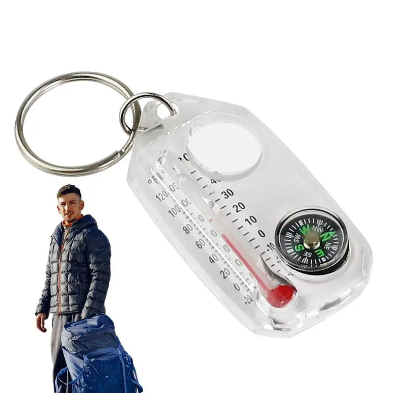 Mini Compass Keychain with Thermometer for Camping, Hiking, Climbing - Portable Outdoor Survival Tool