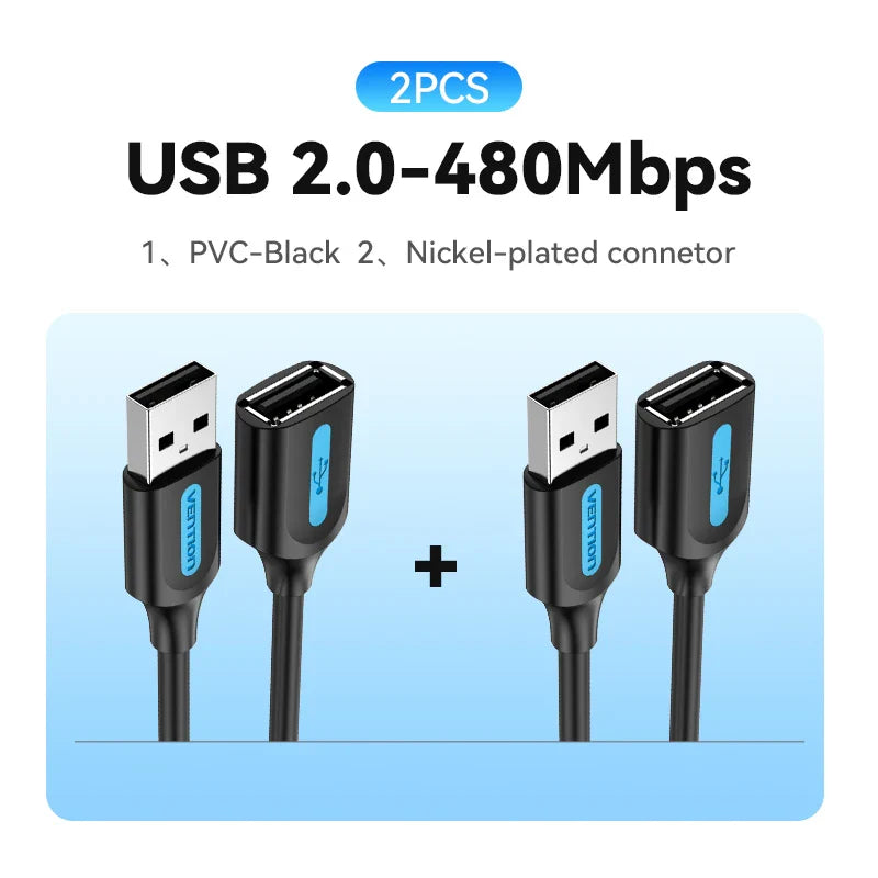 USB 3.0 Extension Cable Male to Female, High-Speed 5Gbps, 0.5/1/1.5/2/3 m (1.6–9.8 ft) for PC TV Xbox Printer, USB 2.0 Compatible