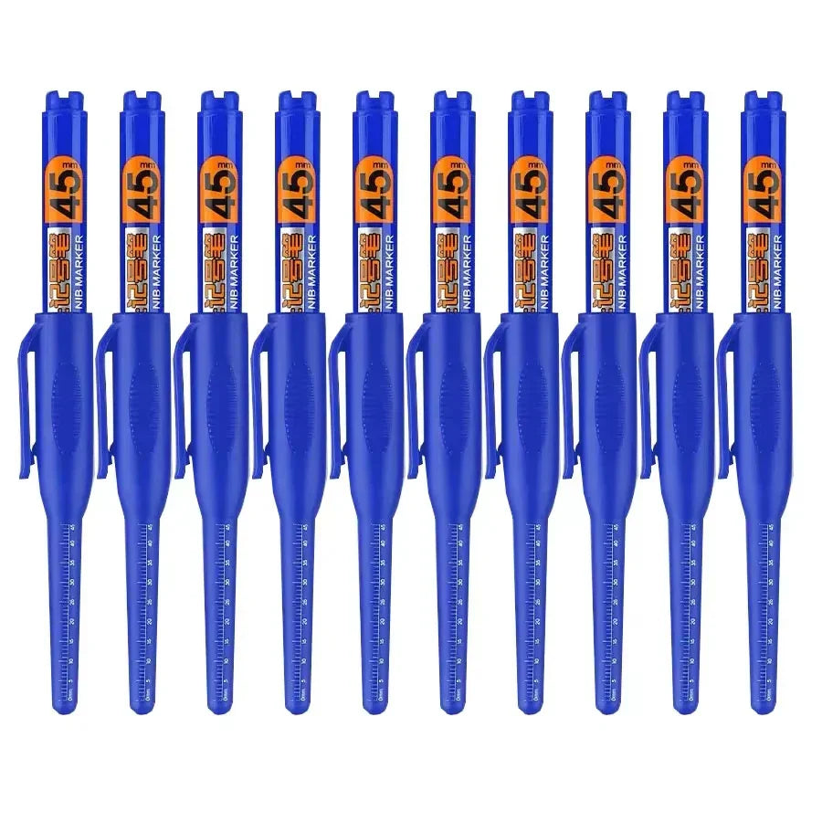 Waterproof Carpenter & Tile Marker Pen 45mm Long Nib — Deep-Hole Woodworking Marker, Black Blue Red (1–6 Pack)