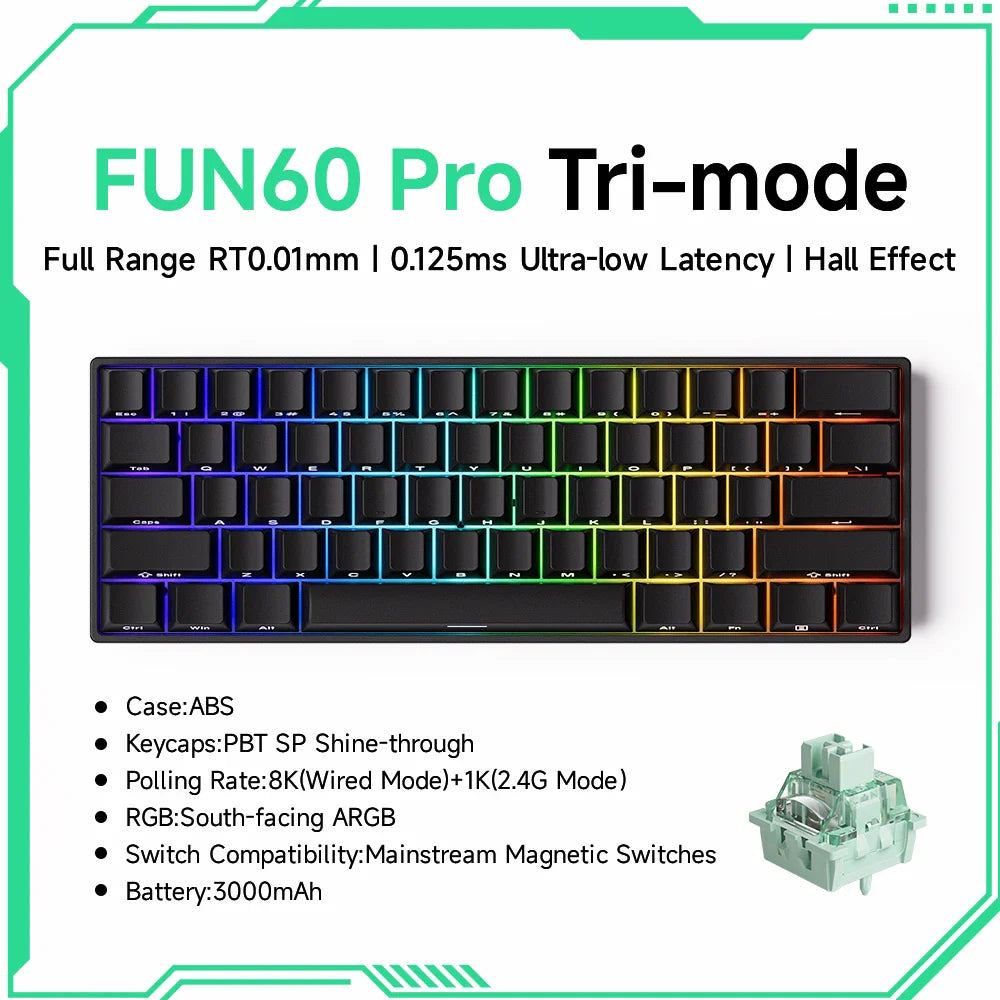 Magnetic Switch 60% & 65% Mechanical Gaming Keyboard - Rapid Trigger RT, 8K Polling, Hot-Swappable, RGB, Tri-Mode USB-C/BT/2.4G