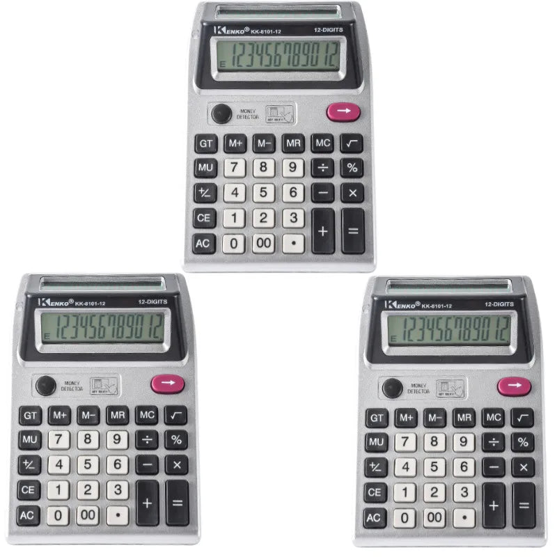 Double-Sided 12-Digit LCD Calculator with Anti-Slip Base & Money Detector Light for Office Accounting