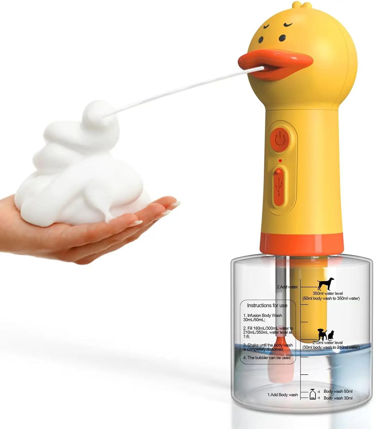Cute Yellow Duck USB Rechargeable Foam Soap Dispenser for Pet Bathing – Automatic Pet Shampoo Foamer