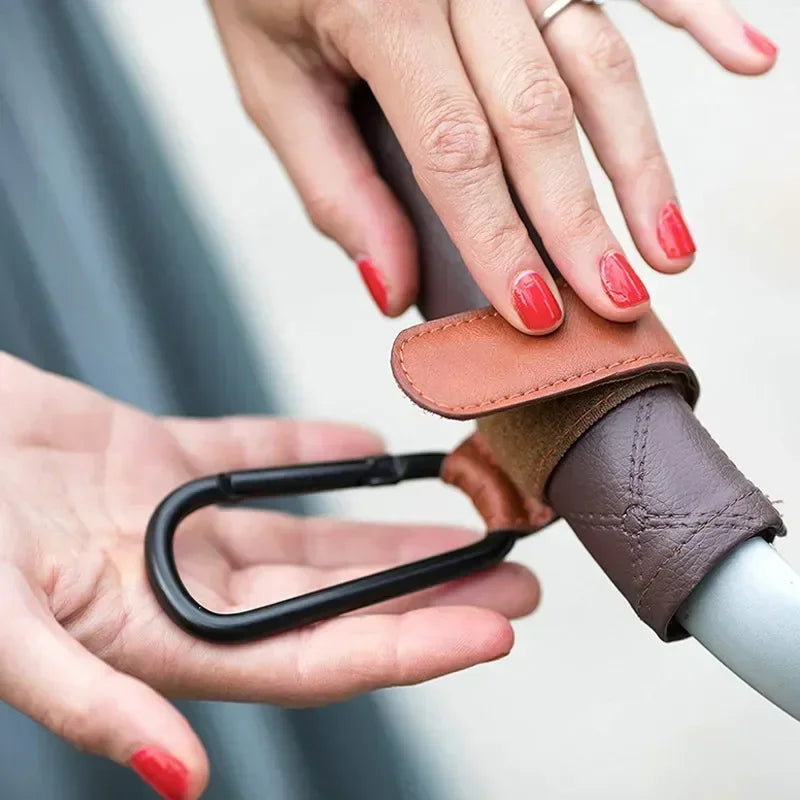PU Leather 360° Rotating Stroller Hook - Baby Bag Pram Organizer (1 or 2-Pack)