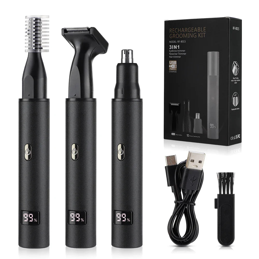 Portable USB-C Rechargeable Nose & Ear Hair Trimmer, 360° Safety Blade, Detachable Washable Head