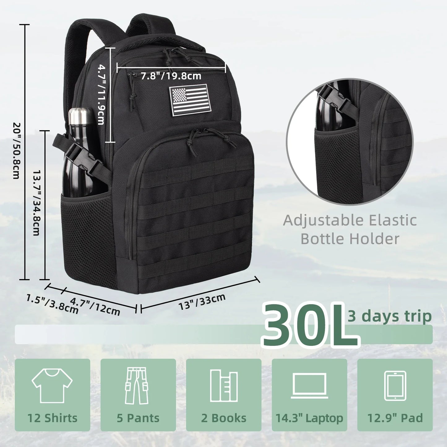 Tactical Backpack 25L/32L/45L Waterproof Large Capacity Travel Rucksack, Multi-Functional Outdoor Hiking & Camping Bag
