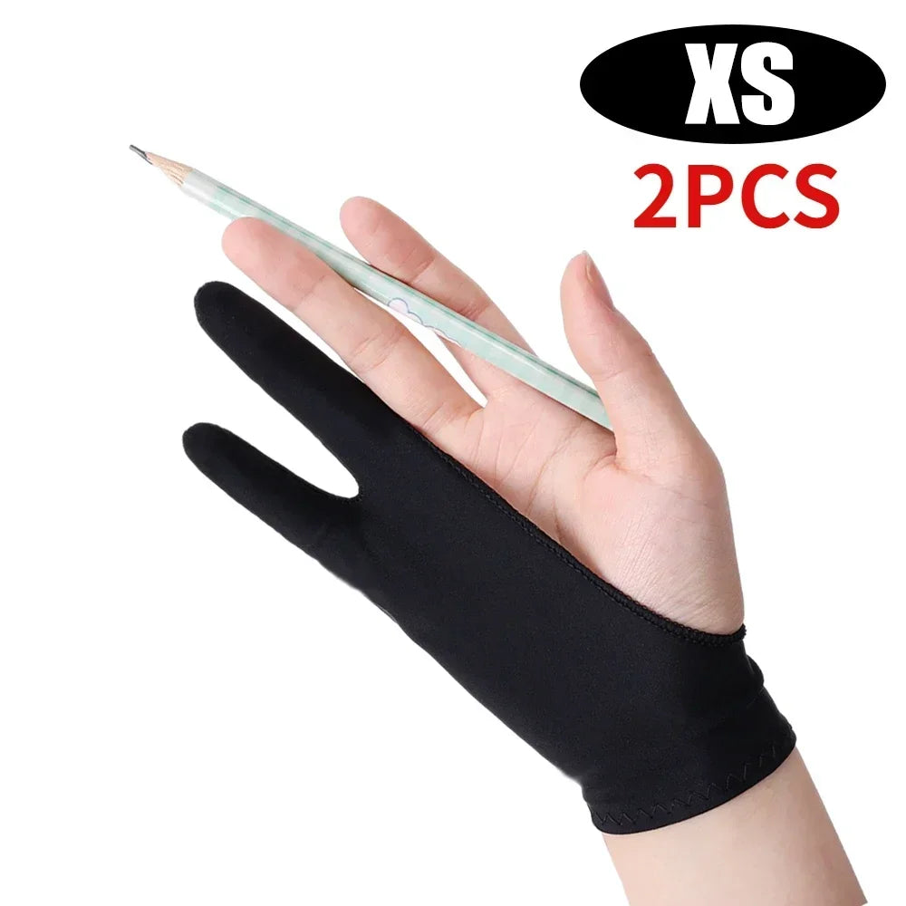 2-Finger Artist Drawing Glove for Tablet, Anti-Smudge Touchscreen Glove, Ambidextrous XS-S-M-L (14–18 x 19–22 cm / 5.5–7.1 x 7.5–8.7 in), 1/2/4-Pack