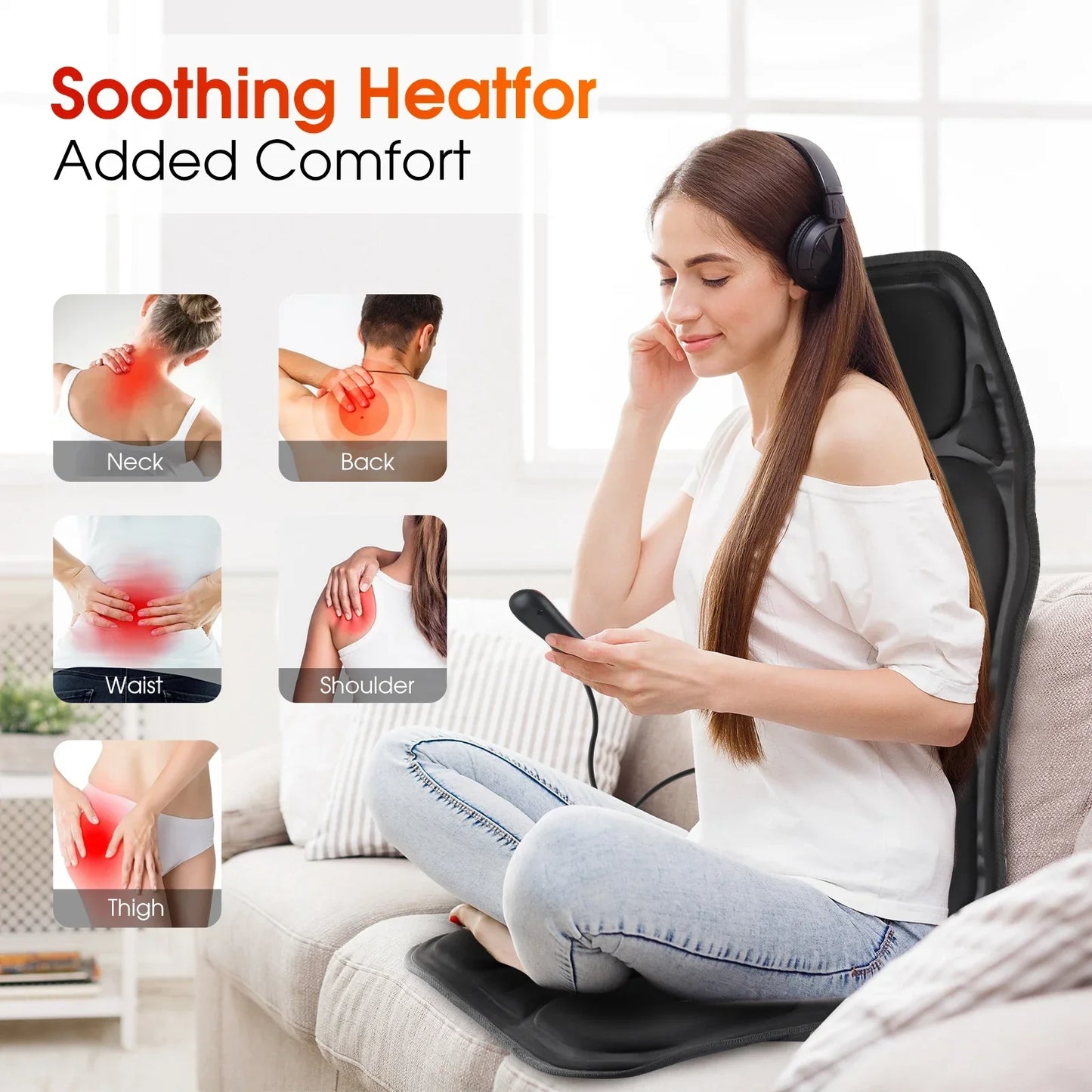 Infrared Electric Massage Chair Cushion – Heated Full-Body Back, Neck & Lumbar Vibration Massager for Car & Home