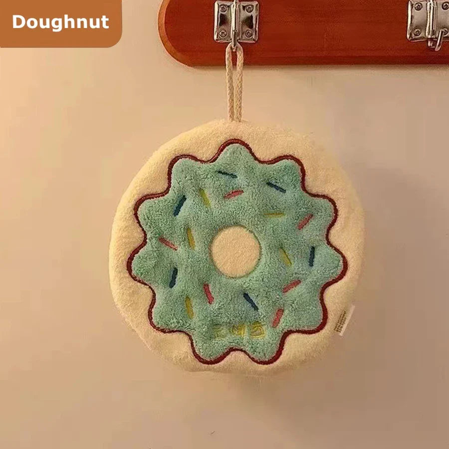 Cute Food-Shaped Coral Velvet Hand Towel — Absorbent Kitchen & Bathroom Cloth (Cheese Toast Cookie Donut)