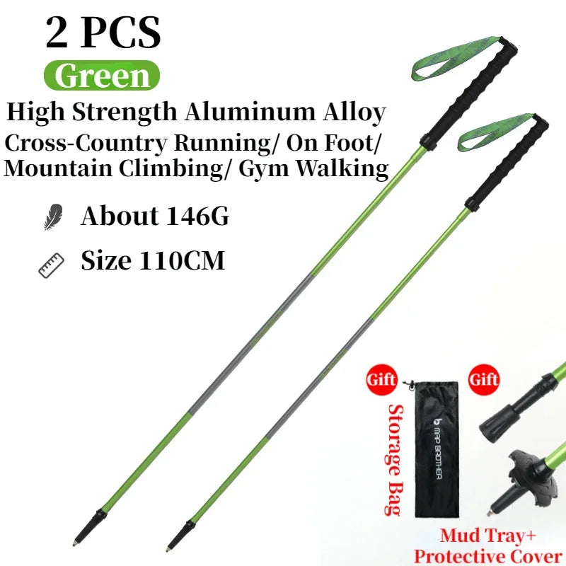 Foldable Quick-Lock 4-Section Trekking Poles Pair – 7075 Aluminum Adjustable 110/120 cm (43.3/47.2 in) EVA Grip Tungsten-Cobalt Tips